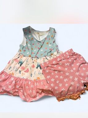 Matilda Jane Mint Floral Tiered Dress & Dusty Rose Shorts Set